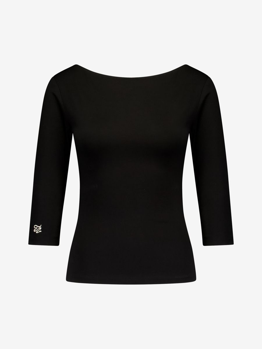 Quarter Sleeve Boatneck Top in Black